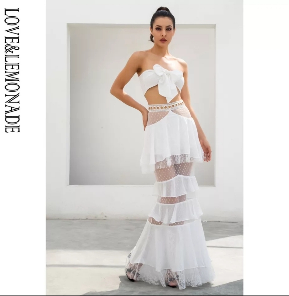 White set maxi skirt bandeau tie top large L